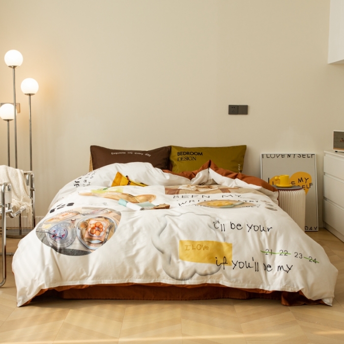 91家纺网 家纺一手货源 找家纺 安莱生活2022八月如歌ins韩风60支数码印花四件套 八月如歌-焦糖