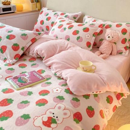 91家纺网 家纺一手货源 找家纺 （总）川悦生活 2022新款卡通小清新雪花绒牛奶绒四件套