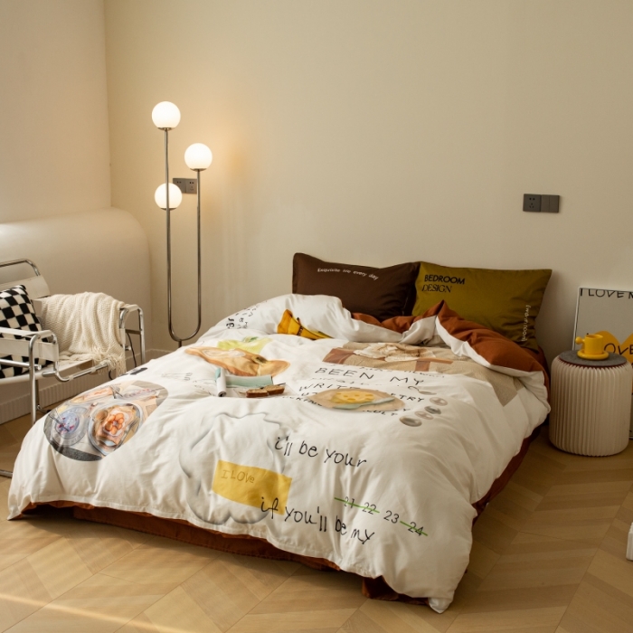 91家纺网 家纺一手货源 找家纺 安莱生活2022八月如歌ins韩风60支数码印花四件套 八月如歌-焦糖