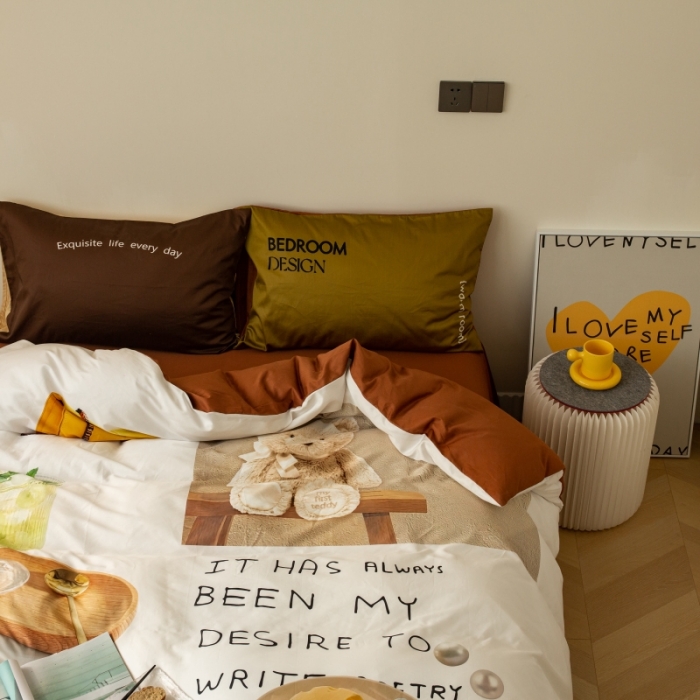 91家纺网 家纺一手货源 找家纺 安莱生活2022八月如歌ins韩风60支数码印花四件套 八月如歌-焦糖