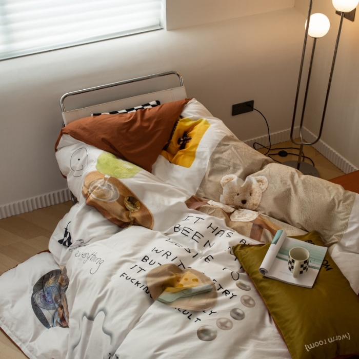 91家纺网 家纺一手货源 找家纺 安莱生活2022八月如歌ins韩风60支数码印花四件套 八月如歌-焦糖