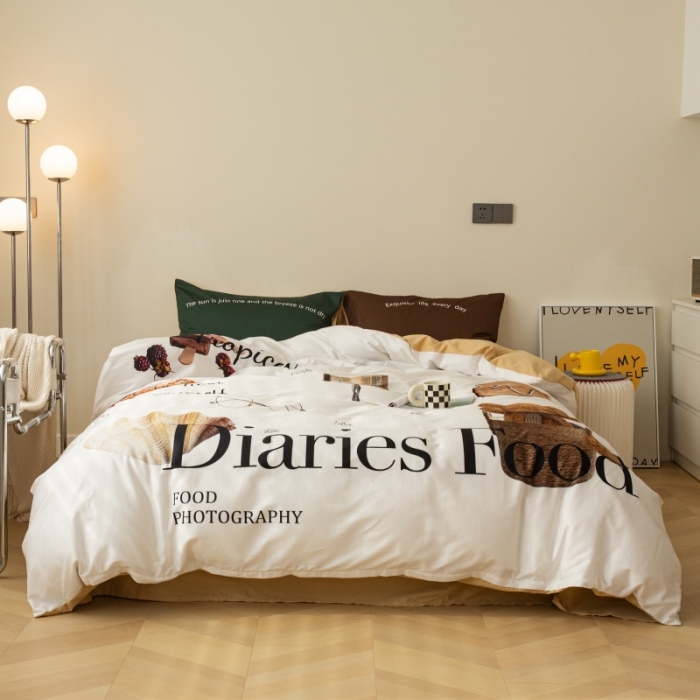 91家纺网 家纺一手货源 找家纺 安莱生活2022八月如歌ins韩风60支数码印花四件套 八月如歌-奶黄