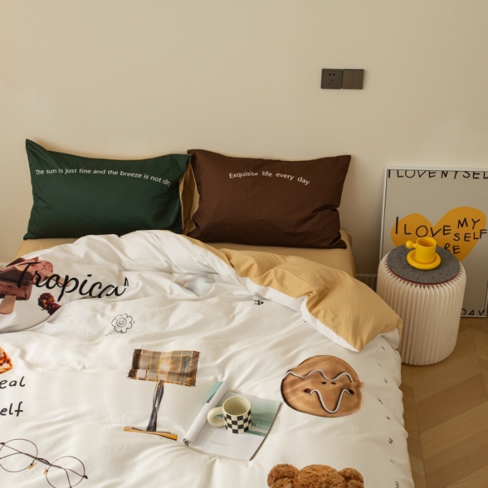 91家纺网 家纺一手货源 找家纺 安莱生活2022八月如歌ins韩风60支数码印花四件套 八月如歌-奶黄