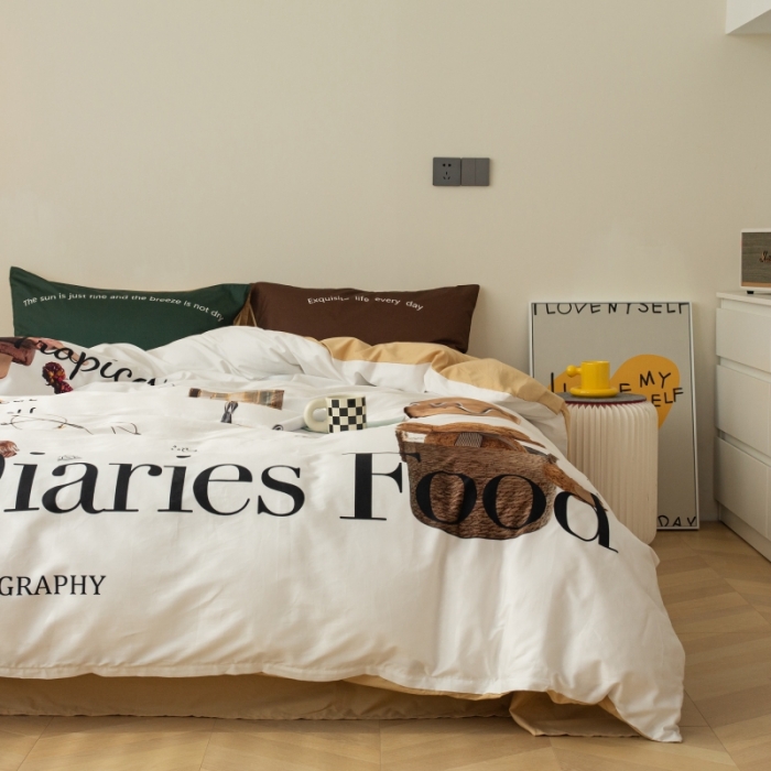 91家纺网 家纺一手货源 找家纺 安莱生活2022八月如歌ins韩风60支数码印花四件套 八月如歌-奶黄