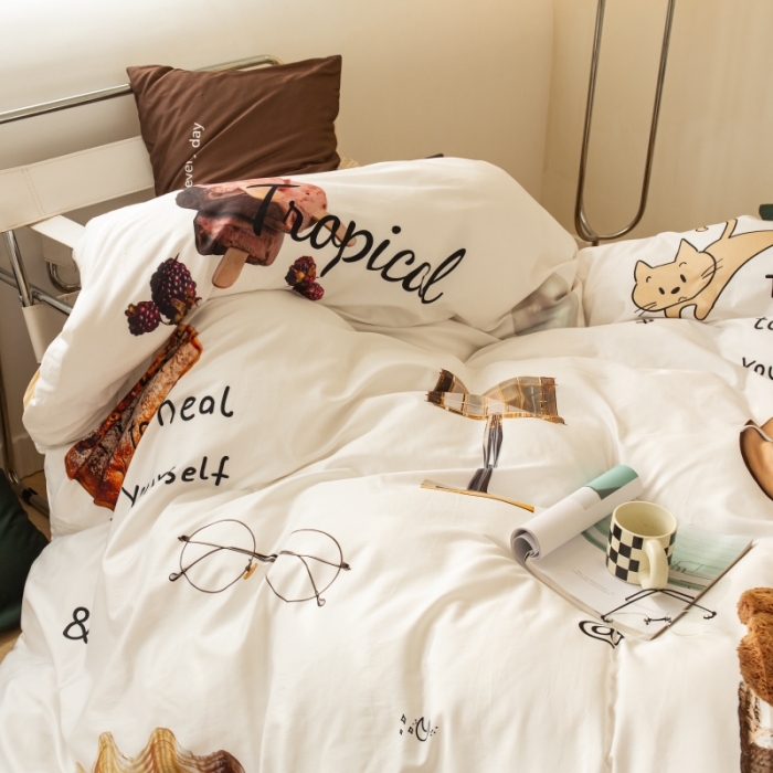 91家纺网 家纺一手货源 找家纺 安莱生活2022八月如歌ins韩风60支数码印花四件套 八月如歌-奶黄