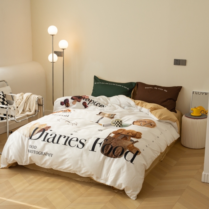 91家纺网 家纺一手货源 找家纺 安莱生活2022八月如歌ins韩风60支数码印花四件套 八月如歌-奶黄