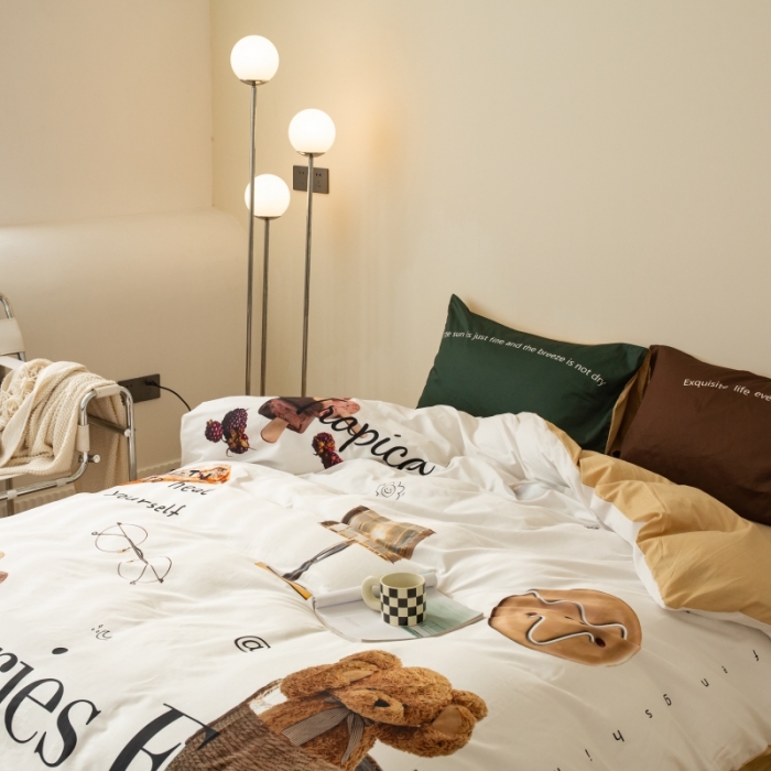 91家纺网 家纺一手货源 找家纺 安莱生活2022八月如歌ins韩风60支数码印花四件套 八月如歌-奶黄