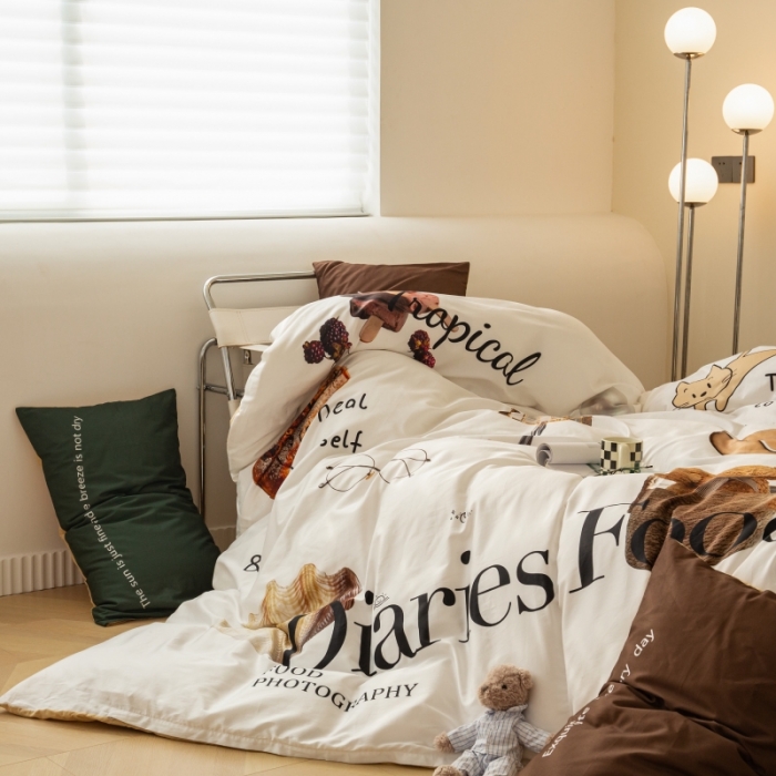 91家纺网 家纺一手货源 找家纺 安莱生活2022八月如歌ins韩风60支数码印花四件套 八月如歌-奶黄