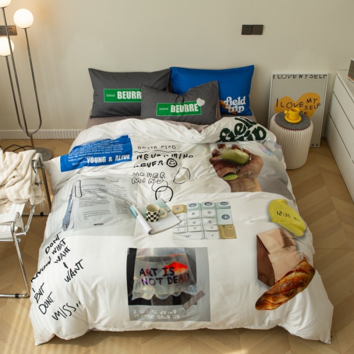 91家纺网 家纺一手货源 找家纺 安莱生活2022八月如歌ins韩风60支数码印花四件套 八月如歌-浅灰