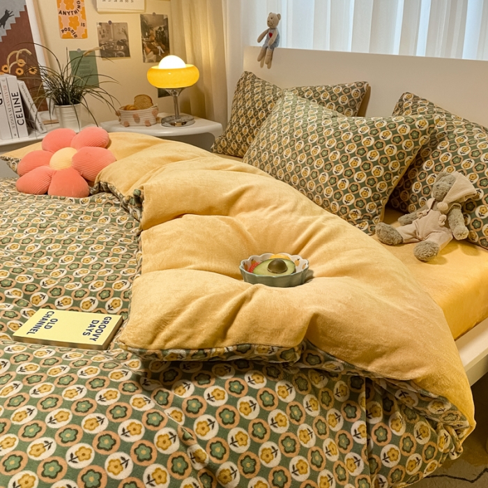 91家纺网 家纺一手货源 找家纺 大渔生活 2024新款牛奶绒印花系列四件套 时光物语