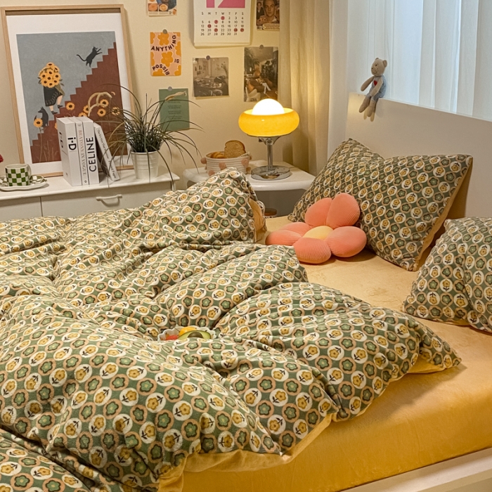 91家纺网 家纺一手货源 找家纺 大渔生活 2024新款牛奶绒印花系列四件套 时光物语