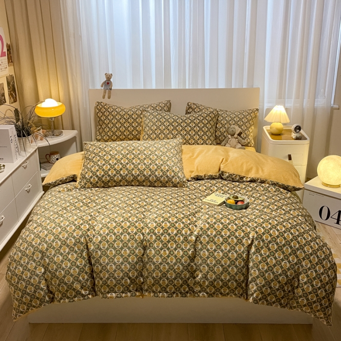 91家纺网 家纺一手货源 找家纺 大渔生活 2024新款牛奶绒印花系列四件套 时光物语