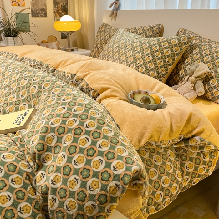 91家纺网 家纺一手货源 找家纺 大渔生活 2024新款牛奶绒印花系列四件套 时光物语