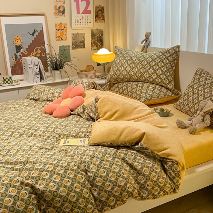 91家纺网 家纺一手货源 找家纺 大渔生活 2024新款牛奶绒印花系列四件套 时光物语