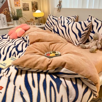 大渔生活 2024新款牛奶绒印花系列四件套 温柔斑马