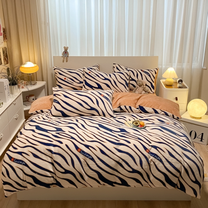 91家纺网 家纺一手货源 找家纺 大渔生活 2024新款牛奶绒印花系列四件套 温柔斑马