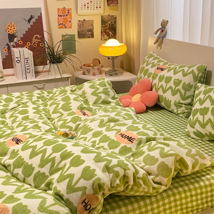 91家纺网 家纺一手货源 找家纺 大渔生活 2024新款牛奶绒印花系列四件套 小情调