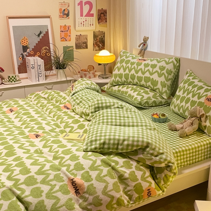 91家纺网 家纺一手货源 找家纺 大渔生活 2024新款牛奶绒印花系列四件套 小情调