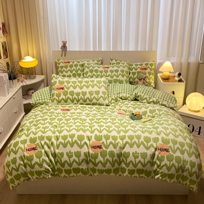 91家纺网 家纺一手货源 找家纺 大渔生活 2024新款牛奶绒印花系列四件套 小情调