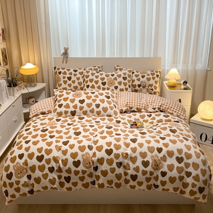 91家纺网 家纺一手货源 找家纺 大渔生活 2024新款牛奶绒印花系列四件套 心动