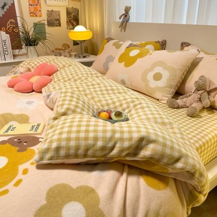 大渔生活 2024新款牛奶绒印花系列四件套 熊朵朵