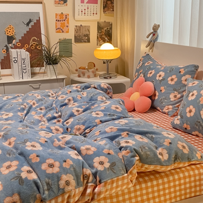 91家纺网 家纺一手货源 找家纺 大渔生活 2024新款牛奶绒印花系列四件套 悠悠花海