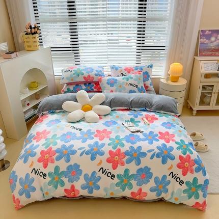 91家纺网 家纺一手货源 找家纺 麦瑞家纺 2024新款水晶绒牛奶绒四件套 蓝色心情