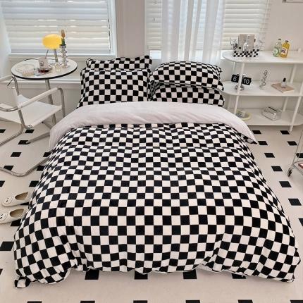 91家纺网 家纺一手货源 找家纺 （总）塔塔 2025新款高克重棋盘格牛奶绒四件套