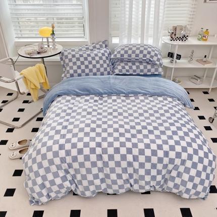 91家纺网 家纺一手货源 找家纺 （总）塔塔 2025新款高克重棋盘格牛奶绒四件套