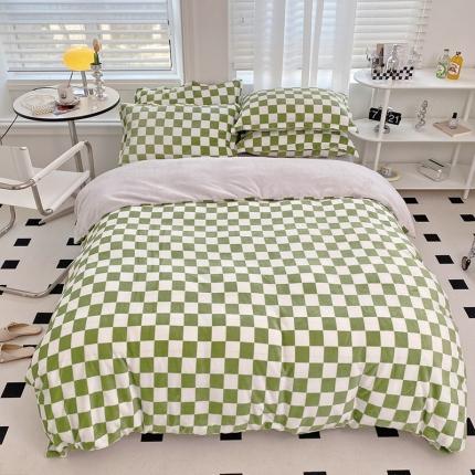 91家纺网 家纺一手货源 找家纺 （总）塔塔 2025新款高克重棋盘格牛奶绒四件套