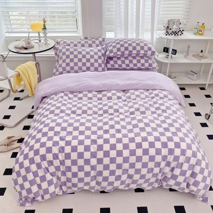 91家纺网 家纺一手货源 找家纺 （总）塔塔 2025新款高克重棋盘格牛奶绒四件套