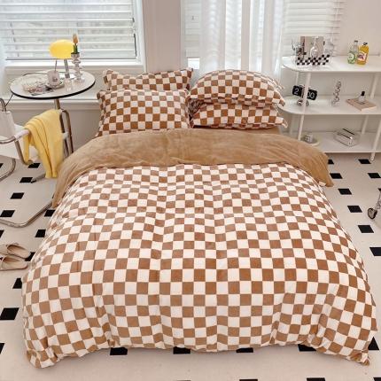 91家纺网 家纺一手货源 找家纺 （总）塔塔 2025新款高克重棋盘格牛奶绒四件套