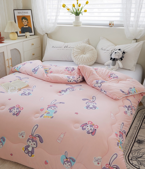 91家纺网 家纺一手货源 找家纺 畅畅A类母婴级数码印花针织棉牛奶蛋白大豆冬被春秋被 布兰兔