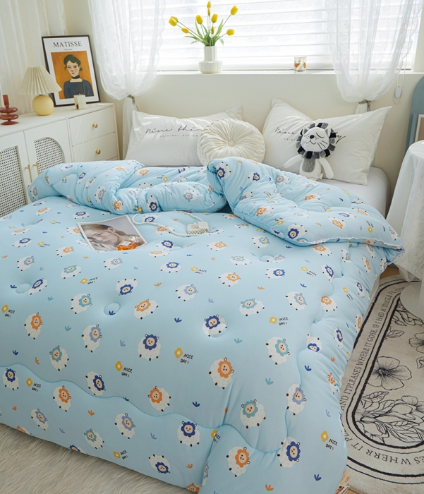 91家纺网 家纺一手货源 找家纺 畅畅A类母婴级数码印花针织棉牛奶蛋白大豆冬被春秋被 小绵羊