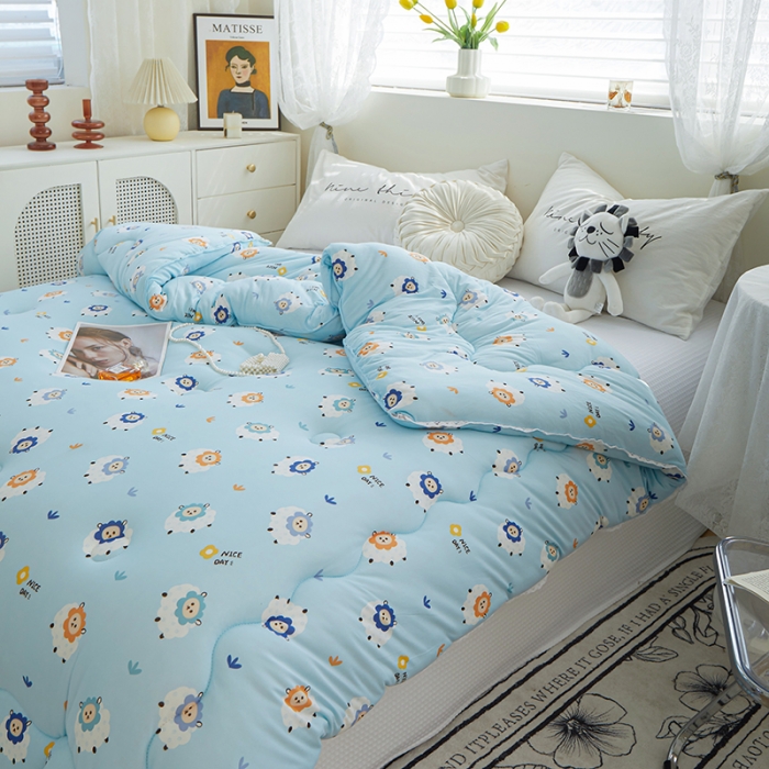 91家纺网 家纺一手货源 找家纺 畅畅A类母婴级数码印花针织棉牛奶蛋白大豆冬被春秋被 小绵羊