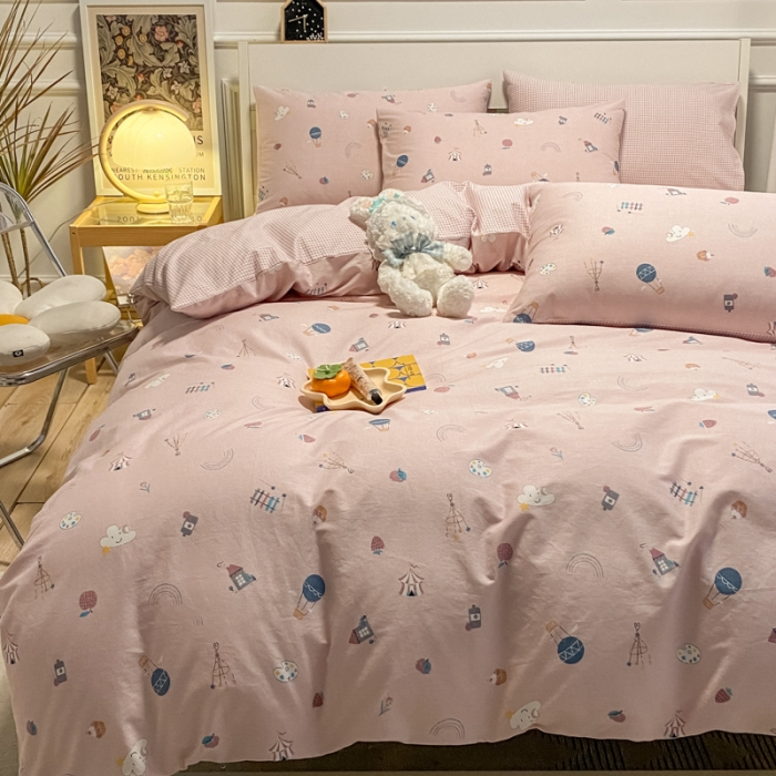 91家纺网 家纺一手货源 找家纺 晨希 2022新款清新全棉印花四件套 快乐星球