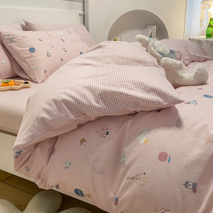 91家纺网 家纺一手货源 找家纺 晨希 2022新款清新全棉印花四件套 快乐星球