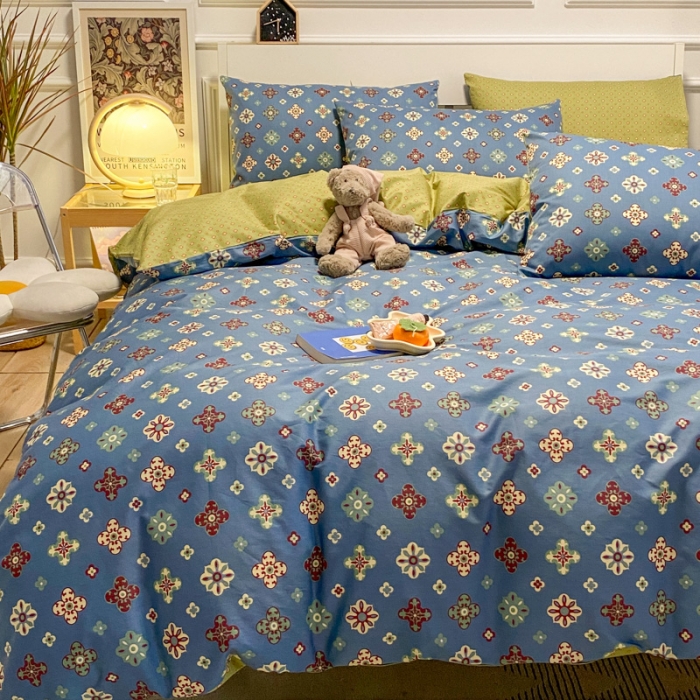 91家纺网 家纺一手货源 找家纺 晨希 2022新款清新全棉印花四件套 洛莎