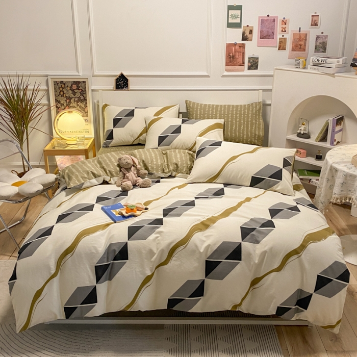 91家纺网 家纺一手货源 找家纺 晨希 2022新款清新全棉印花四件套 时空