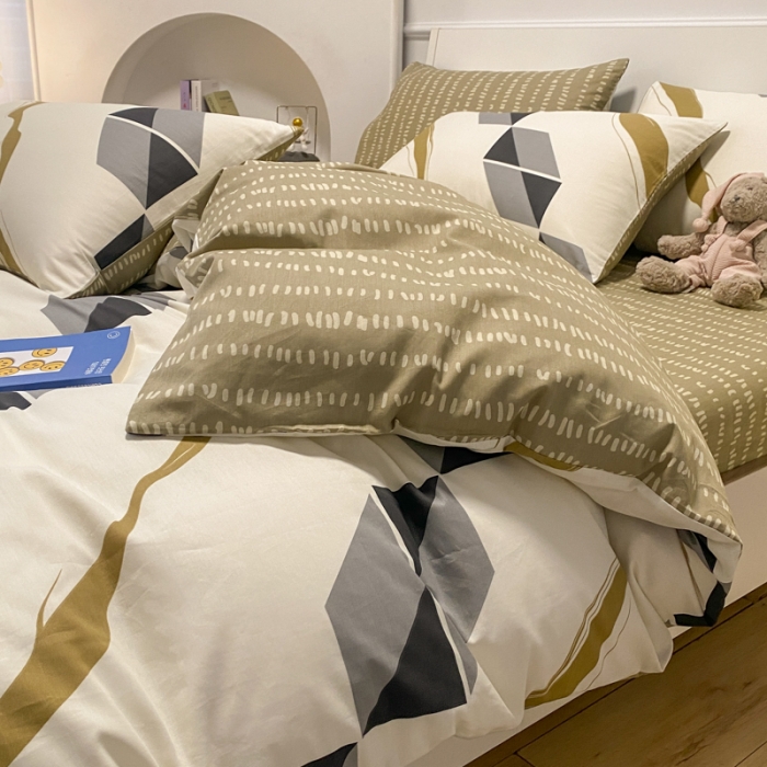 91家纺网 家纺一手货源 找家纺 晨希 2022新款清新全棉印花四件套 时空