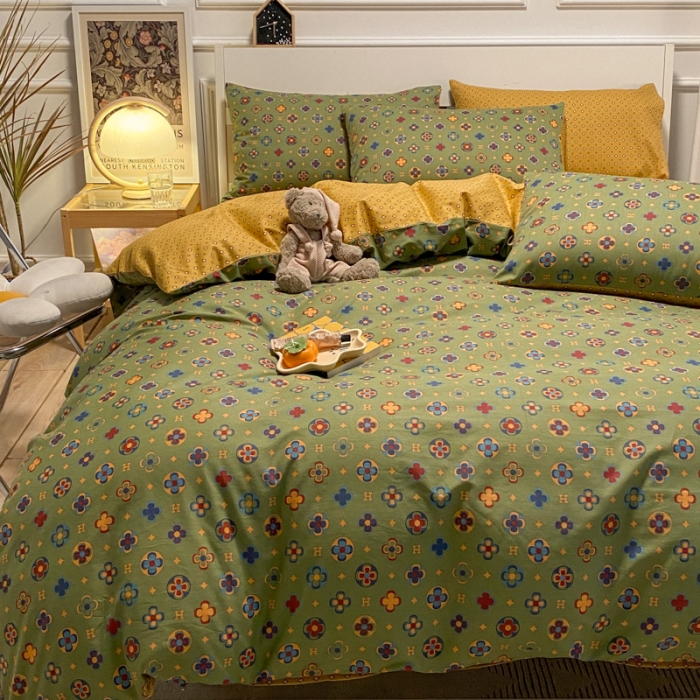 91家纺网 家纺一手货源 找家纺 晨希 2022新款清新全棉印花四件套 依丝克