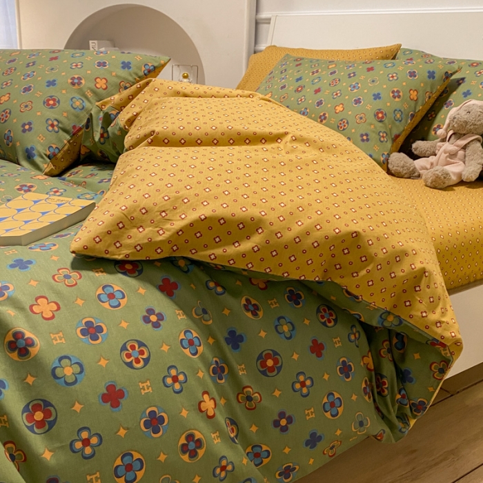 91家纺网 家纺一手货源 找家纺 晨希 2022新款清新全棉印花四件套 依丝克