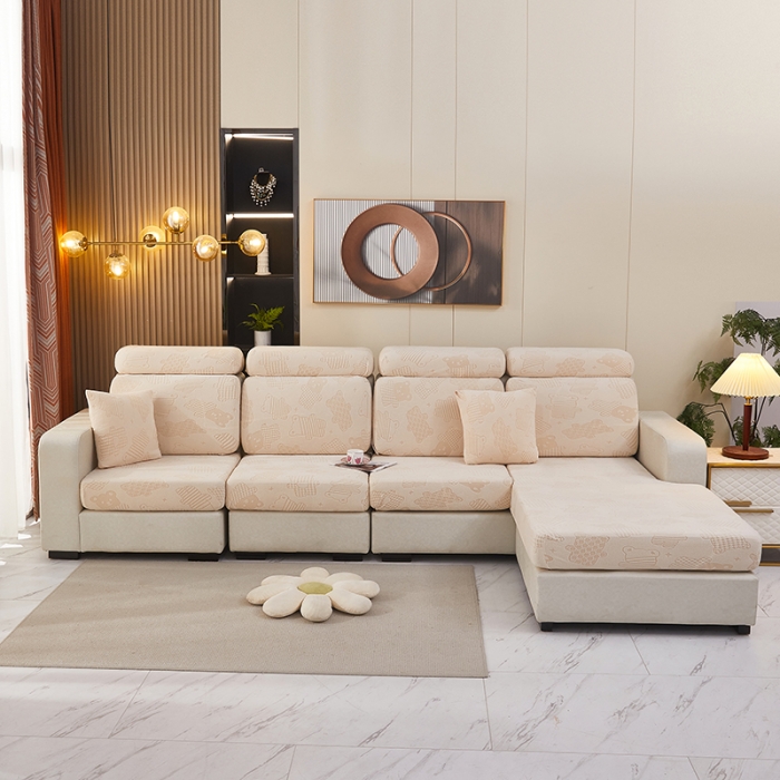 91家纺网 家纺一手货源 找家纺 逐日沙发套 2023新款阳离子雕花沙发套 饼干熊 米黄