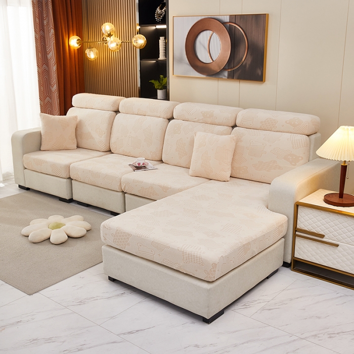 91家纺网 家纺一手货源 找家纺 逐日沙发套 2023新款阳离子雕花沙发套 饼干熊 米黄