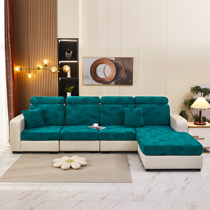 91家纺网 家纺一手货源 找家纺 逐日沙发套 2023新款阳离子雕花沙发套 饼干熊 墨绿