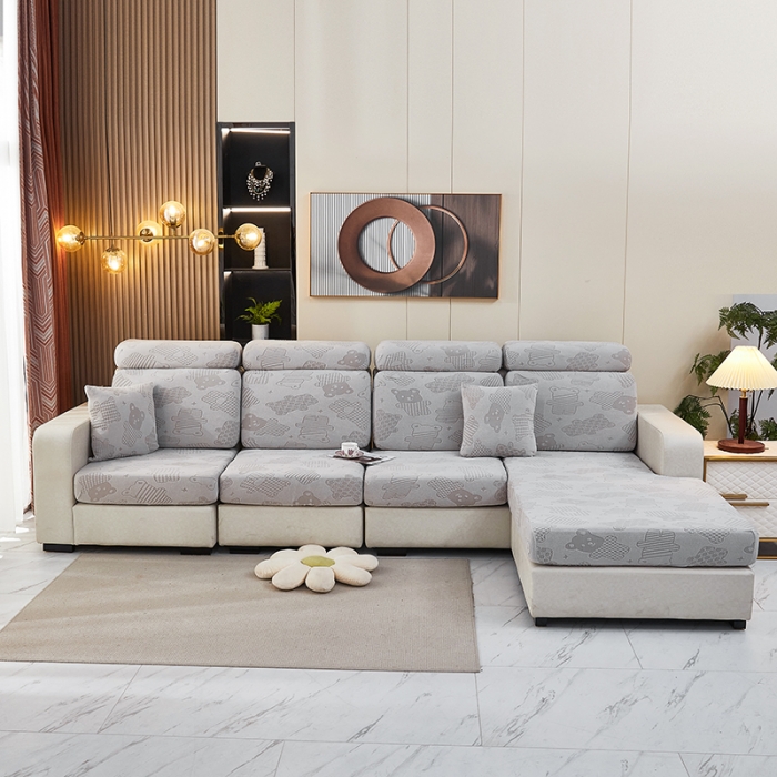 91家纺网 家纺一手货源 找家纺 逐日沙发套 2023新款阳离子雕花沙发套 饼干熊 浅灰