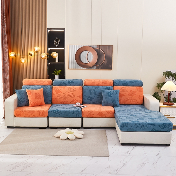 91家纺网 家纺一手货源 找家纺 逐日沙发套 2023新款阳离子雕花沙发套 饼干熊 拼色1