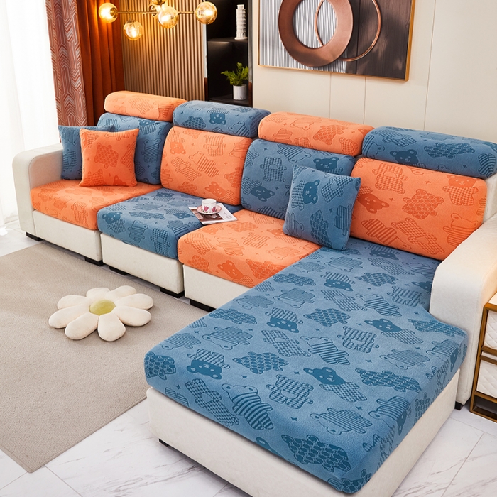 91家纺网 家纺一手货源 找家纺 逐日沙发套 2023新款阳离子雕花沙发套 饼干熊 拼色1