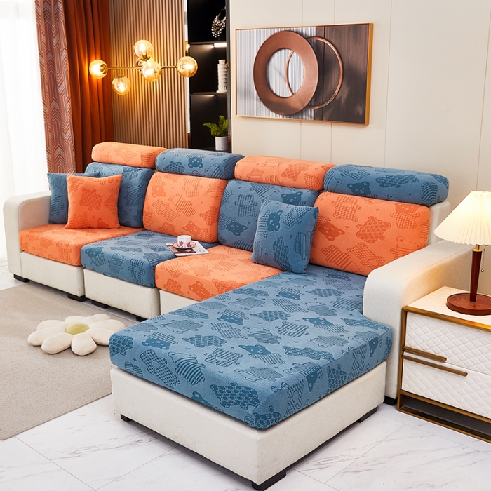 91家纺网 家纺一手货源 找家纺 逐日沙发套 2023新款阳离子雕花沙发套 饼干熊 拼色1