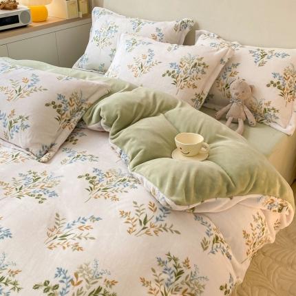 91家纺网 家纺一手货源 找家纺 （总）川悦生活 2022新款卡通小清新雪花绒牛奶绒四件套